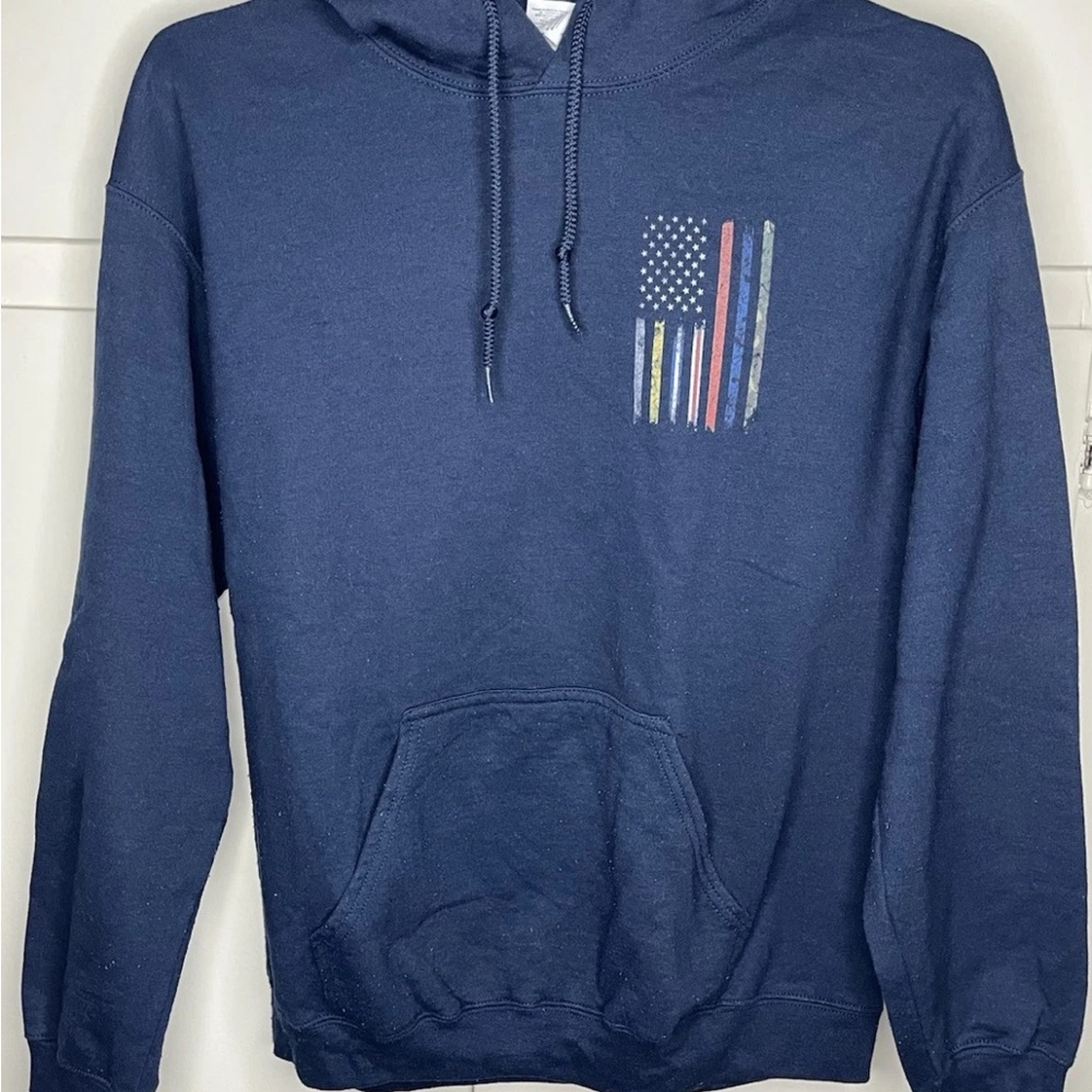 📌SOLD📌No One Fights Alone Blue Hoodie Pre-owned Good Condition Gildan Medium - Picture 3 of 9